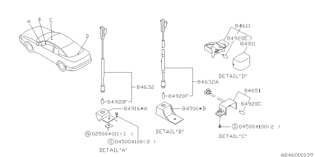 1995 Subaru SVX PT730792 Lamp Case Diagram for 84916PA020