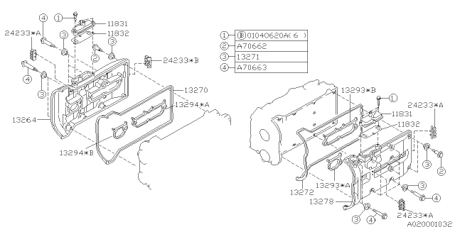 1995 Subaru SVX Cover Complete Valve Rocker Diagram for 13278AA072