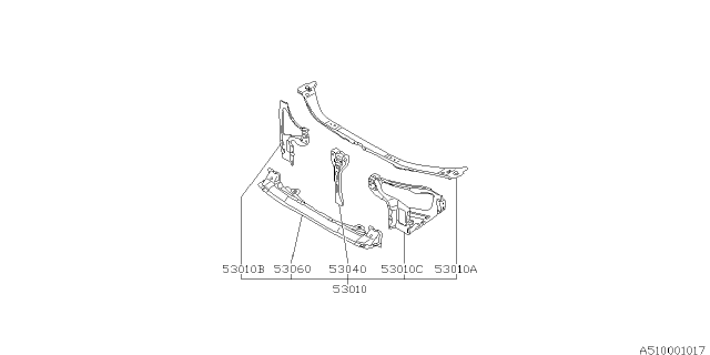 1996 Subaru SVX Radiator Support Side Panel, Right Diagram for 53020PA060