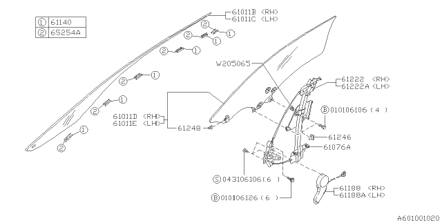 1996 Subaru SVX Regulator Power Door RH Diagram for 62101PA100