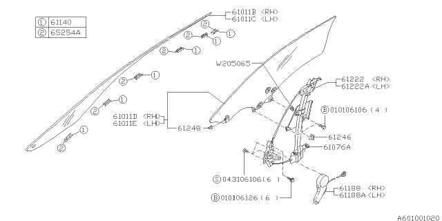 1996 Subaru SVX Glass Door Rear Upper LH Diagram for 62201PA010