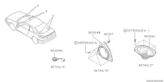 1996 Subaru SVX Audio Parts - Speaker Diagram