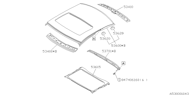 1997 Subaru SVX Frame Sun Roof Complete Diagram for 53615PA000
