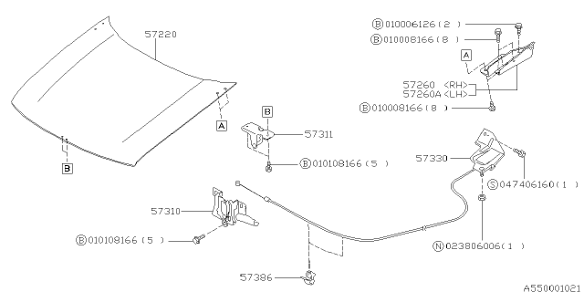 1995 Subaru SVX Front Hood & Front Hood Lock Diagram 1