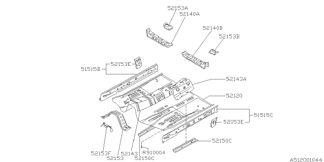 1995 Subaru SVX Reinforcement Front Floor Diagram for 52143PA040