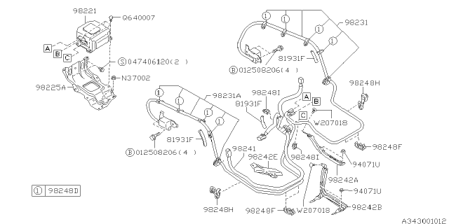 1996 Subaru SVX A/B Sensor Assembly Front Diagram for 98231PA010