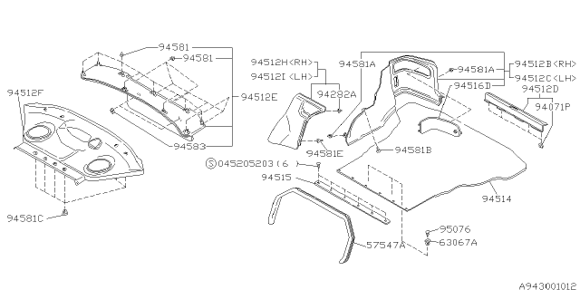 1995 Subaru SVX Trim Panel Rear Back Side RH Diagram for 94051PA000MD