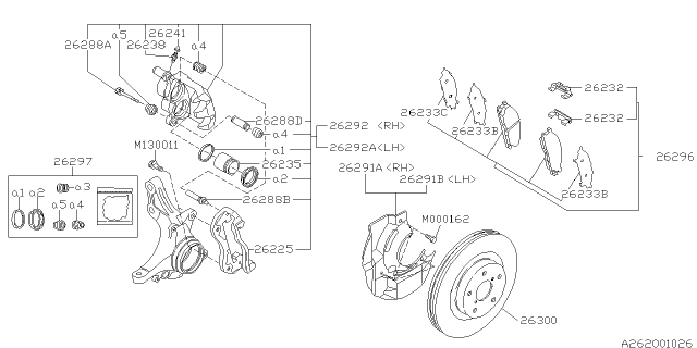 1994 Subaru SVX Brake Pad Clip Diagram for 26232PA010