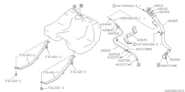 1997 Subaru SVX Fuel Filler Cap Assembly Diagram for 42032PA001