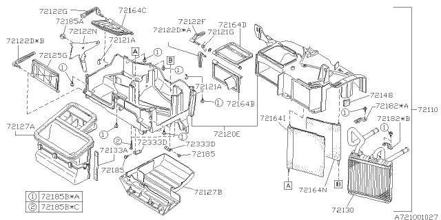1994 Subaru SVX Duct Foot Assembly Diagram for 72071PA040