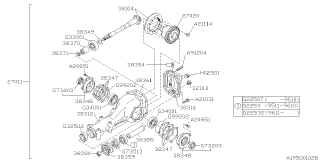 1996 Subaru SVX Differential Assembly Diagram for 27011AA360