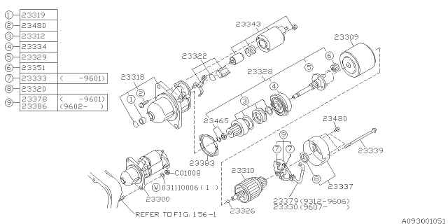 1996 Subaru SVX Starter Motor Assembly Diagram for 23300AA300