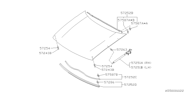 1996 Subaru SVX Hood Front Stay Assembly, Left Diagram for 57251PA010