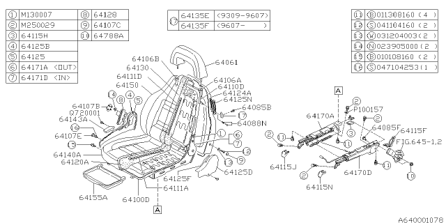 1994 Subaru SVX Cushion Pad Assembly Front RH Diagram for 64230PA000