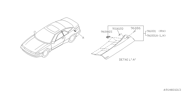 1994 Subaru SVX Rear Quarter GARNISH LH Diagram for 96001PA011FL