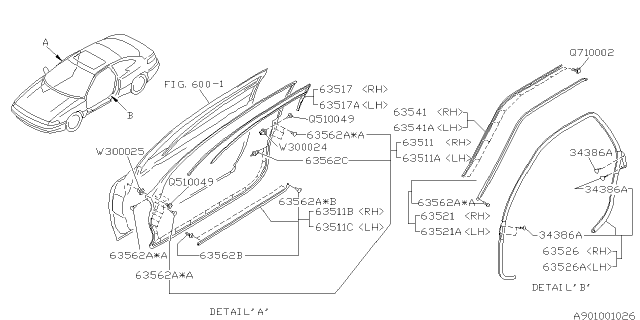 1994 Subaru SVX Weather Strip Diagram