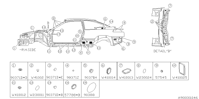 1997 Subaru SVX Clip Diagram for 909410020