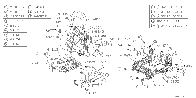 1997 Subaru SVX Front Seat Back Rest Cover Complete Diagram for 64250PA131MD