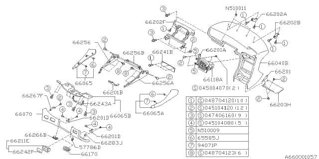 1994 Subaru SVX Panel Console LH Diagram for 66038PA110MD