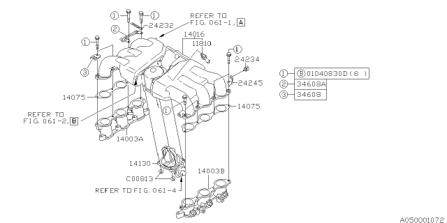 1995 Subaru SVX Collector Complete Intake Manifold Diagram for 14016AA080