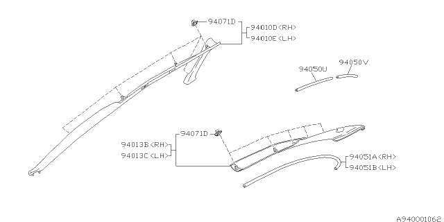 1995 Subaru SVX Trim Panel Rear Pillar Upper L Diagram for 94010PA050DO