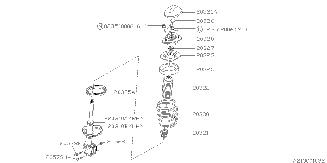 1996 Subaru SVX STRUT Mounting Complete Front Diagram for 20320PA010
