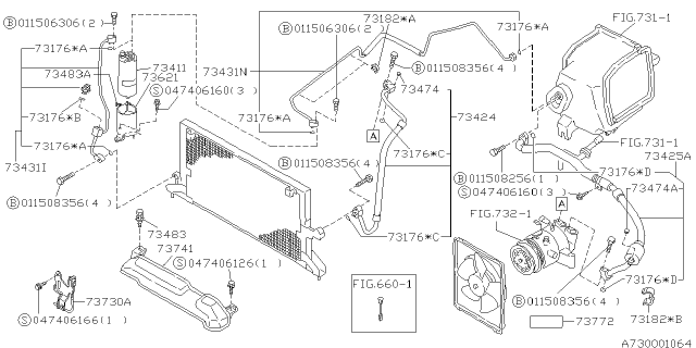 1996 Subaru SVX CONDENSER Pipe Diagram for 73052PA110