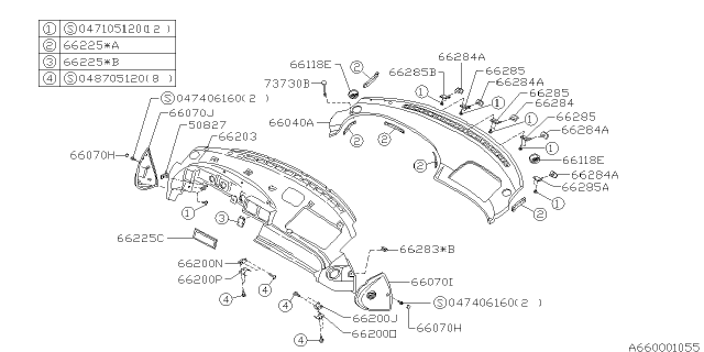 1994 Subaru SVX Pin Front Panel A Diagram for 66034PA000