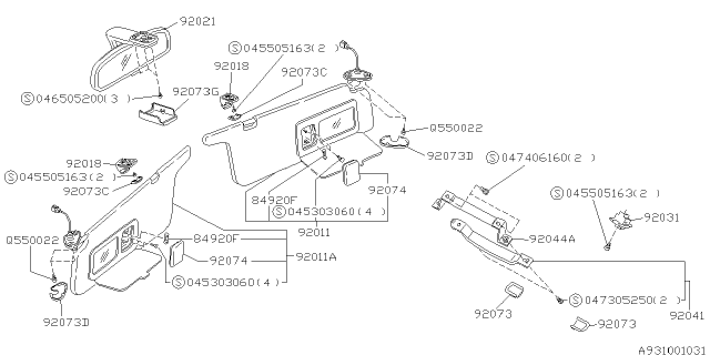 1995 Subaru SVX Right Sun Visor Assembly Diagram for 92010PA260MH