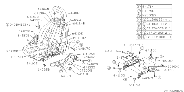 1994 Subaru SVX Slide Rail Assembly Inner LH Diagram for 64221PA131