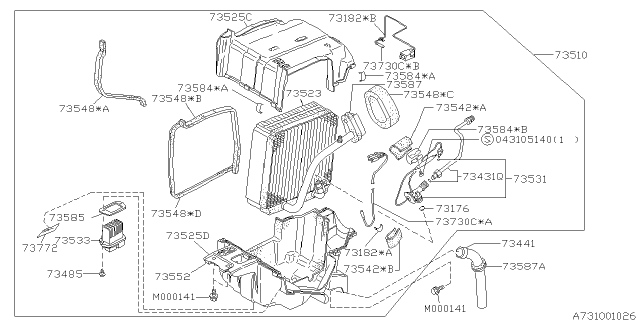 1994 Subaru SVX PT061096 EVAPORATOR Diagram for 73060PA040