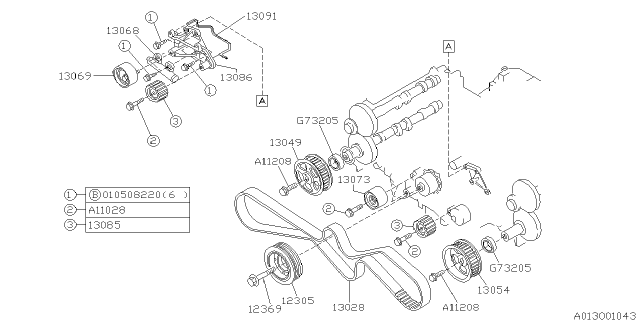 1994 Subaru SVX IDLER Complete Belt Diagram for 13073AA150