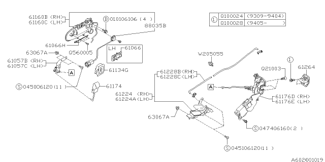 1994 Subaru SVX Front Door Parts - Latch & Handle Diagram