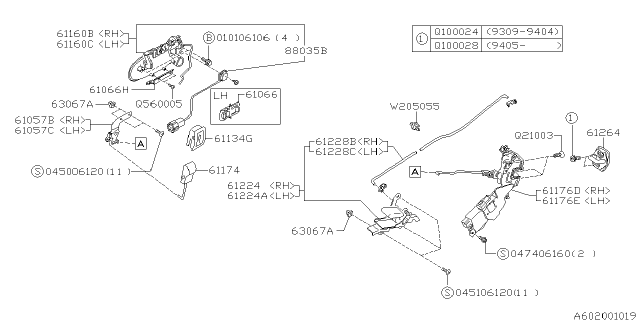 1996 Subaru SVX Front Door Parts - Latch & Handle Diagram