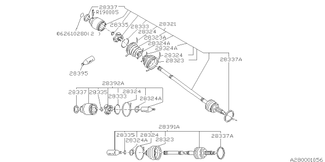 1994 Subaru SVX Front Cv Joint & Shaft Assembly Diagram for 28091PA020