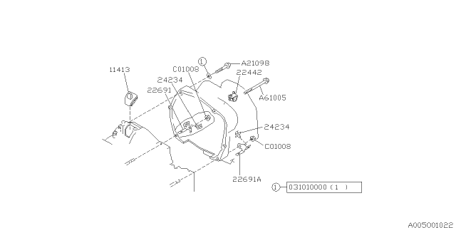 1995 Subaru SVX Timing Hole Plug & Transmission Bolt Diagram