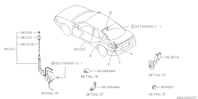 1994 Subaru SVX Audio Parts - Antenna Diagram