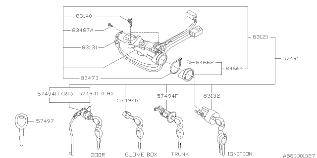 1996 Subaru SVX Door Lock Cylinder, Right Diagram for 57460PA121