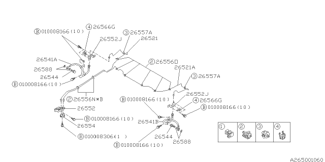 1997 Subaru SVX Brake Hose Bracket Diagram for 26552PA010