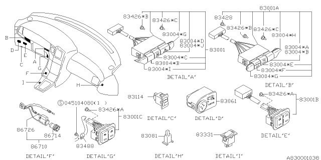 1994 Subaru SVX Remote Mirror Switch Diagram for 83071PA020DO