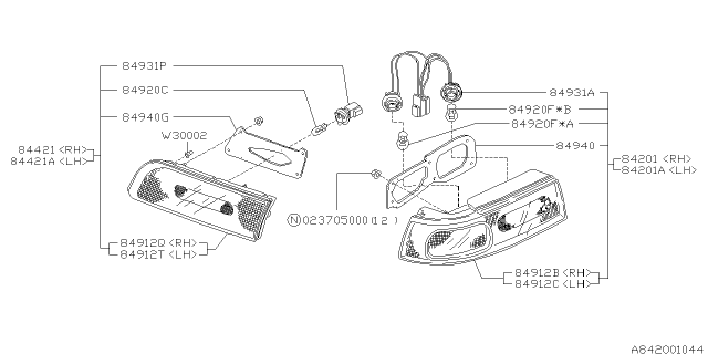 1996 Subaru SVX Rear Side Marker Lamp Diagram for 84421PA010