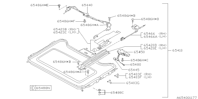 1996 Subaru SVX PT651096 Drive Unit SUNROOF Diagram for 65462PA100