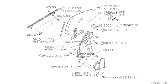 1997 Subaru SVX Regulator Power Quarter RH Diagram for 62103PA100