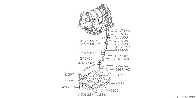 1995 Subaru SVX Automatic Transmission Case Diagram 1