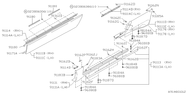 1997 Subaru SVX Holder Rear Quarter Diagram for 91093PA050