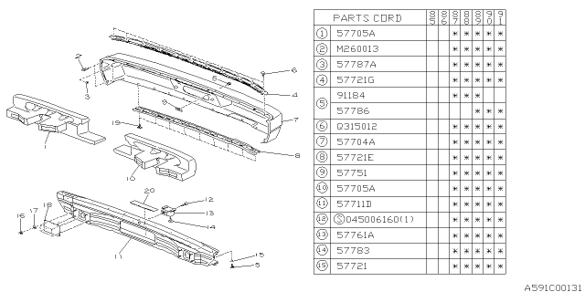 1991 Subaru XT Rear Bumper Diagram 1