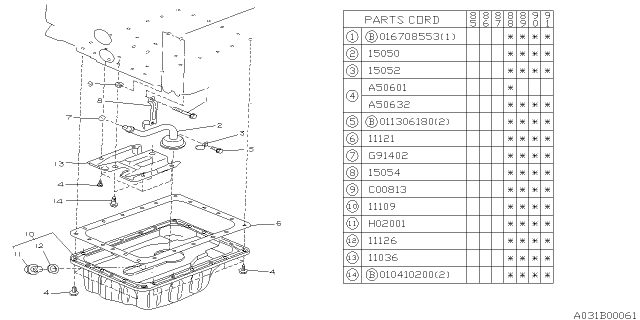 1989 Subaru XT Pan Assembly Oil Diagram for 11109AA031