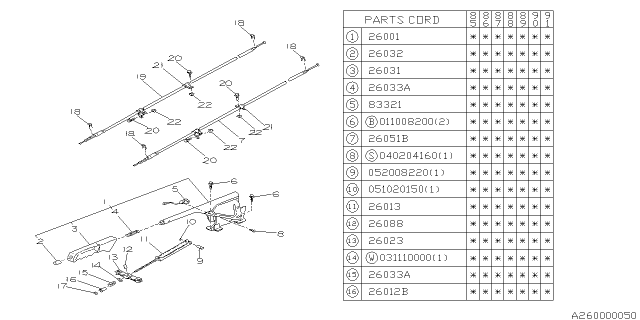1989 Subaru XT Hand Brake Cable LH Diagram for 26021GA280