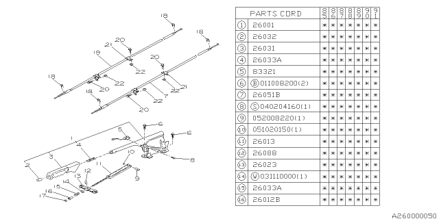 1985 Subaru XT Hand Brake Cable LH Diagram for 26021GA140