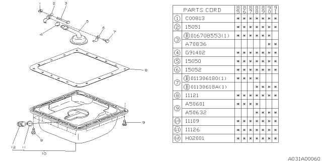 1985 Subaru XT Oil Pan Diagram